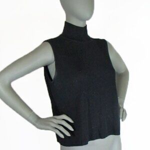 DKNY Black Sleeveless Rayon Blend Knit Top with Semi-Raised Neck EUC